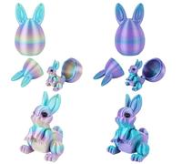 LALASTYLE 2PCS 3D Printed Rabbit,Blue & Rainbow Easter Bunny Decor, Fidget Toy & Unique Easter Gift