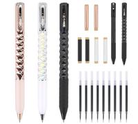 LALASTYLE 3PCS Geometric Metal Crinkle Pen Set Fidget Pens with 9 Refills & 6 Replacement Tips Stress Relief Sensory Pen,Retractable Gel Pen for School, Office Anxiety Relief (Gold/Silver/Black)