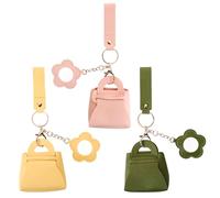 LALASTYLE 3PCS Mini Backpack Pendant Keychain with Mirror, PU Leather Headphone Storage Bag for Small Items, Cute Cosmetic Coin Purse for Women and Girls