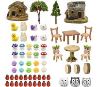 LALASTYLE 64 Pieces Miniature Fairy Garden Accessories Mini Animals Miniature Ornament Kit Outdoor Figurine Mushroom House Resin Ladybug Owl Dwelling for Dollhouse Decoration Plant House Decor