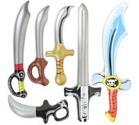 LALASTYLE 6pcs Inflatable Sword Set- Safe Pirate Swords, Skull & Curved Sabre Toys for Party Favours, Halloween Cosplay, Pool Beach Fun