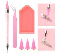 LALASTYLE 6Pcs Rhinestone Applicator Set with 1 Dot Diamond Crayon, 3 Pink Wax Heads, 1 Pair of Tweezers, 1 Diamond Disc for Picking Placing Jewel, Nail Art, Jewelry Design