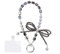 LALASTYLE Black Crystal Phone Charm,Sparkling Butterfly Crystal Phone Wristlet Anti-Lost Lanyard,Bling Beads Strap Wrist Chain Keychain Bag Decro