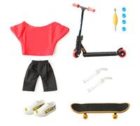 LALASTYLE Mini Finger Toy Set Finger Skateboard Finger Scooter 1 Pair Shoes,1 Pair Knee Pads,Finger Pants Training Tricks Props Fingertips Movement Toys Party Favors (Classic Edition)