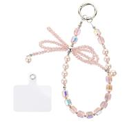 LALASTYLE Pink Crystal Phone Charm,Sparkling Butterfly Tassel Crystal Phone Wristlet Anti-Lost Lanyard,Bling Strap Wrist Beads Chain Keychain Bag Decro