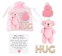 LALASTYLE Pocket Bear Hug Mini Worry Bear Plush with Inspirational Card, Soft Anxiety Relief, Cute Emotional Support Gift for Friends, Women (PINK)