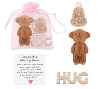LALASTYLE Pocket Bear Hug Mini Worry Bear Plush with Inspirational Card, Soft Anxiety Relief, Cute Emotional Support Gift for Friends, Women(COFFEE)