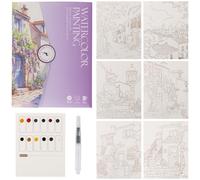 LALASTYLE Watercolour Workbook with Envelope Storage Design, 12 Colors 3-in-1 Paint Set with 6 Pre-Sketched Flower Drawings, and Brush for Girls Boys, Perfect Art Gift (Matte3)