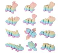 LALASTYULE 12PCS 3D Printed Mini Animals Set Articulated Dinosaur, Turtle, Bat, Rhino & More Movable Joint Fidget Toys Home Office Decor Educational Collectibles (Rainbow)