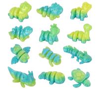 LALASTYULE 12PCS 3D Printed Mini Animals Set Articulated Dinosaur, Turtle, Bat, Rhino & More Movable Joint Fidget Toys Home Office Decor Educational Collectibles (Green)