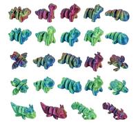 LALASTYULE 24PCS 3D Printed Mini Animals Set Dinosaur, Turtle, Rhino & More Movable Joint Fidget Toys Home Office Decor Educational Collectibles