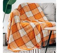 LALIFIT Decorative Faux Cashmere Throw Blankets Soft Fluffy Classic Orange Plaid Fringe Throw Blanket with Tassels Cozy Lightweight for Home Couch Sofa Farmhouse Halloween Decor 50" x 60" (Pumpkin)