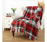 LALIFIT Plaid Throw Blanket with Fringes Green Red Christmas Home Decor Blankets Super Soft Cashmere Blanket for Couch Sofa Farmhouse Halloween etc 50" x 60" Inches(Xmas)