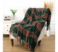 LALIFIT Plaid Throw Blanket with Fringes Green Red Christmas Home Decor Blankets Super Soft Cashmere Blanket for Couch Sofa Farmhouse Halloween etc 50" x 60" Inches(Green Plaid)