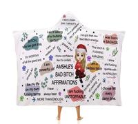 LALILIESS Personalized Bad Bitch Affirmations Wearable Hooded Throw Blanket, Brown, 30x40 inch, Cotton Blend, Flannel, Unisex Adult, Winter, Medium Weight, Home Relaxation