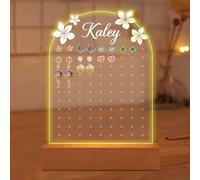 LALILIESS Personalized Led Light Up Arch Earring Holder Organizer, Custom Name Acrylic Ear Ring Holder Night Light, Stud Earring Organizer Earrings Stand Earring Trees Organizer Gifts For Girls Women