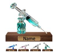 LALILIESS Personalized Name Syringe 2D Flag Acrylic Desktop Ornaments for Bedroom Office Living Room Custom Doctor Theme Crystal Figurine Sculpture for Birthday Christmas Graduation Keepsake Gift