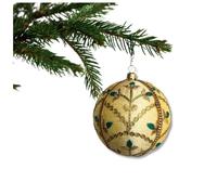 Lalit Bauble - Ivory with Gold & Teal Embroidery | 10cm | Handmade Luxury Fabric Ornament | Sustainable Home & Event Décor | Eco-Friendly Gift | UK Artisan Craft by Marisha Mistry
