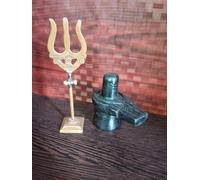 Lalit Kishori Black Stone Shivling Sculpture with Brass Trishul | Hindu God Shiva Lingam Statue for Meditation Shivalingam Religious Spiritual Gift Home Temple (Black Stone, 3.5 inches)