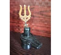 Lalit Kishori Black Stone Shivling Sculpture with Brass Trishul | Hindu God Shiva Lingam Statue for Meditation Shivalingam Religious Spiritual Gift Home Temple (Black Stone, 1.5 inches)