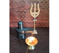 Lalit Kishori Black Stone Shivling Sculpture with Brass Trishul | Hindu God Shiva Lingam Statue for Meditation Shivalingam Religious Spiritual Gift Home Temple (Black Stone, 2 inches)