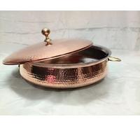 Lalit Kishori Hammered Lagan Handi With Lid | Braiser Utensils | Double Handles | Large Kalai Cooking Pot 100% Pure Copper for Ayurvedic Health Benefits (Copper Tin, 12 Liter / 3.17 Gallon)