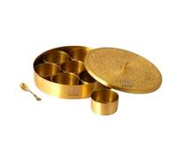 Lalit Kishori jewellary hub Handcrafted Brass Spice Box | Masala dabba | Masaledani | Species Container with Spoon for Kitchen