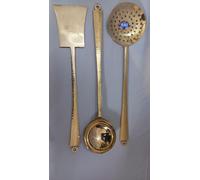 Lalit Kishori Pure Brass Traditional Indian Puri Chhani, Ladle, Spatula Set | Utensils Serving Spoon for Kitchen (Golden, Combo Set)