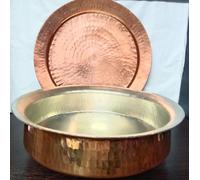 Lalit Kishori Pure Copper Hammered Lagan Handi with Lid | Ayurvedic Health Benefits Cookware | Chaffing Dish Pan | Tin Lining (Brown, 4 Liter)