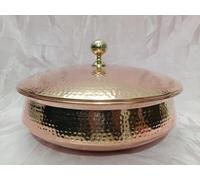 Lalit Kishori Tin Coated Cooking Pot with Lid | Kalai Biryani Handi | Wide and Shallow Degchi 100% Pure Copper Hammered Lagaan for Ayurvedic Health Benefits (Copper, 10 Inch)