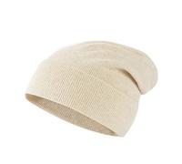 Lallier Unisex 100% Pure Cashmere Beanie, Ribbed Cuffed Hat Warm Soft with Gift Box for Women and Men (Cream White)