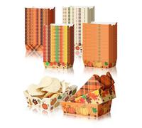 Lallisa 100 Pcs Thanksgiving Food Tray Autumn Paper Food Tray Pumpkin Maple Leaf Plaid Buffalo Food Boats Disposable Serving Tray Fall Thanksgiving Party Favors for Nacho Hot Dog Snack