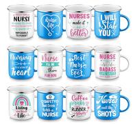 Lallisa 12 Pcs Nurse Appreciation Gifts 12 oz Nurse Coffee Mug with Handle Enamel Nurse Camping Mug Nursing Campfire Mug Best Nurse Ever Coworker Gift for Coffee Tea Nurse's Day Nurses Graduation Gift