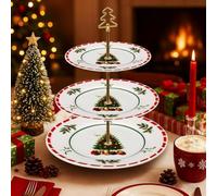 Lallisa 3 Tier Christmas Cake Stand 10" 9" 7", Xmas Tree, Red, Green, White | Ceramic Tiered Cupcake Display Holder Tower, for Serving Food Cake Desserts Treats Holiday Party Decoration