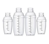 Lallisa 4 Pcs Plastic Cocktail Shaker Hand Drink Mixer Bubble Tea Shaker with Scales and Strainer Top Clear Cup with Measurements Mixing Tool for Tea Coffee Milk(700 Cc/ 24 Oz,350 Cc/ 12 oz)