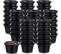 Lallisa 48 Pcs Melamine Sauce Cups 1.5oz Ramekins Smooth Round Ramekin Small Condiment Cups Dipping Sauce Bowls for Daily Meals Catering Kitchen Restaurant Party(Black)