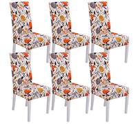 Lalluxy Stretchy Parson Chair Slipcovers for Dining Room Chair seat Covers Chair Protectors for Party Pet Protection Universal Fit Soft Polyester (Set of 6, Orange Flowers)