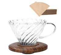 Lalord Pour Over Coffee Dripper with 100 pcs of Size 02 Paper Filter, Borosilicate Glass & Walnut Collar, Drip Coffee Maker, 1-3 Cups, Clear (Coffee Dripper)