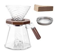 Lalord Pour Over Coffee Maker, 20 oz Borosilicate Glass Set with 100 pcs Paper Filter, Walnut Collar & Glass Lid, Drip Coffee Maker, 1-3 Cups, Clear (B-600 ml Set)