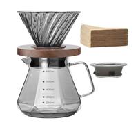 Lalord Pour Over Coffee Maker, 20oz Borosilicate Glass Carafe with V60 Paper Filter 80 Sheets, Walnut Handle & Coffee Pot Lid, Drip Coffee Maker for Home Café Restaurant Camping, 600 ml, Black