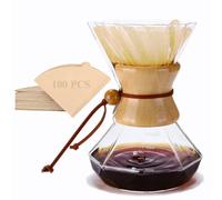 Lalord Pour-Over Coffee Maker, 550 ml Borosilicate Glass Jug with 100 Paper Filters, Wooden Ring with Leather Strap, Filter Coffee Machine (Clear, 550 ml (only paper filters))
