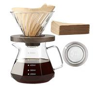 Lalord Pour Over Coffee Maker, 600 ml Borosilicate Glass Carafe with 100 pcs Size 02 Paper Filter, Walnut Handle, Drip Coffee Maker for Home Café Restaurant Camping, Hold 3 Cups