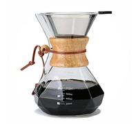 Lalord Pour Over Coffee Maker, 800 ml Borosilicate Glass Carafe, Double-layer Stainless Steel Filter and Modern Wooden Collar, Glass Coffee Maker, Coffee Dripper Brewer, Hold 4 to 6 Cups