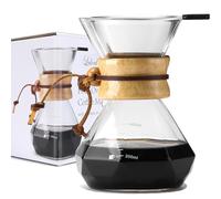 Lalord Pour Over Coffee Maker with Reusable Stainless Steel Filter, 400 ml Borosilicate Glass Coffee Carafe, Wooden Collar, Coffee Dripper Brewer, Hold 2 Cups