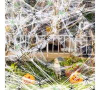 Laluky 1000 Sqft Spider Webs Halloween Decorations with 100 Extra Fake Spiders, Super Stretchy Spider Webbing for Indoor Outdoor Halloween Party Haunted House(White)