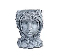 Laluky Female Head Succulents Pot, Woman Figuring Flower Pot, Desktop Succulent Flower Holder, Resin Vase, Creative Planter Garden Pot for Home Office (Grey)
