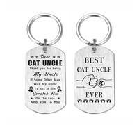 Laluminter Cat Uncle Gifts for Men - Best Cat Uncle Ever Keychain - Cat Uncle Gift Ideas on Father's Day Christmas Birthday, Silver, S