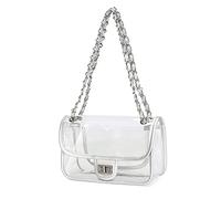 LAM GALLERY Womens PVC Clear Purse Handbag with Chain Stadium Approved Clear Bag See Through Bag for Working and Concert, Silver Trim(silver Chain and Hardware)(large Size), L