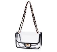 LAM GALLERY Womens PVC Clear Purse Handbag with Chain Stadium Approved Clear Bag See Through Bag for Working and Concert, Black Trim(gold Hardware)(medium Size), M, Black Trim(gold Hardware)(medium
