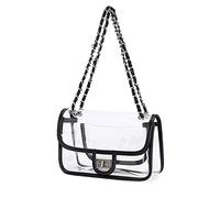LAM GALLERY Womens PVC Clear Purse Handbag with Chain Stadium Approved Clear Bag See Through Purse Bag, Black Trim(silver Chain and Hardware)(large Size), M